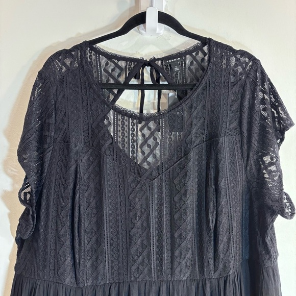 TORRID Sz 22-24 Maxi Dress Slab Cotton Lace Neckline Slinky Pockets NEW WITH TAG - Picture 5 of 14